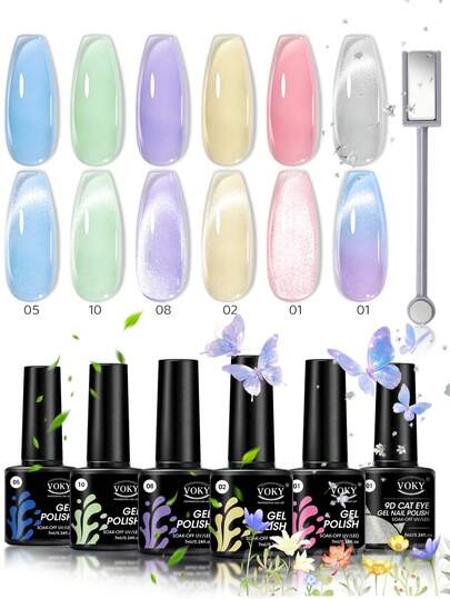 Newly-Recommended Ice-Transparent Nail Polish, Spring And Summer Candy-Colored Nail Polish + Universal Crystal Cat Eye + Magnetic Bar For Gentle And Versatile UV Gel Nail Polish. High Saturation Glossiness, Long-Lasting Nail Polish Gel Suitable For Salon Nail Art DIY As A Gift For Women.