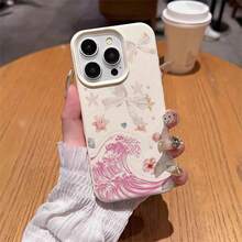 Ocean 1pc TPU Material Sweet Pink Wave Floral Starfish Bow Design Phone Case Compatible With IPhone 17 Pro Max/17/16 Pro Max/15/13/12/11, S20 FE/A15/S24/A55, Note 11/Note 12/Note 13 Pro, Full Coverage Anti-Drop Soft Protective Phone Cover - White - View 4