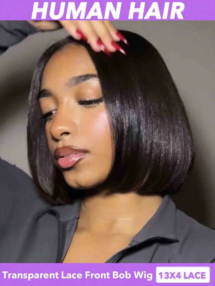 13x4 Lace Front Bob Wig-Can Be Made Any Part Freel,Transparent Pre Plucked With Baby Hair, 150% Density Straight Human Hair Wig, Natural Look Wig,Natural Black Short Bob Wigs For Women,8 10 12 14 16 Inch (Natural Black#1B #1B30 #4/30) Highlighted Bob Wigs - Multicolor - View 25
