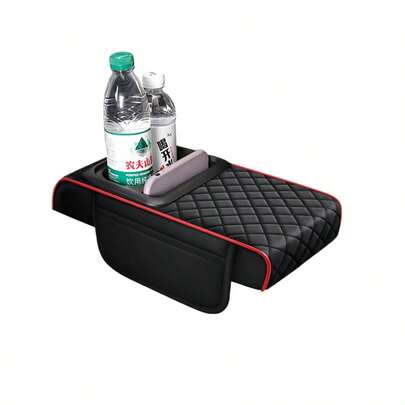 Thickened 3.15in Car Center Armrest Mat, With Cup Holder And Phone Holder, And Storage Space On Both Sides. Made Of PU Leather, It Supports Your Elbows And Provides Storage For Small Items, Making It Ideal For Long Drives.