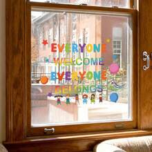 Colorful Welcome Window Stickers, With Colorful Inspiratioal Quotes Design, Self-Adhesive Removable PVC Stickers For Home Living Room Bedroom Nursery Room Window Wall Decor, Easy To Apply - A - View 4