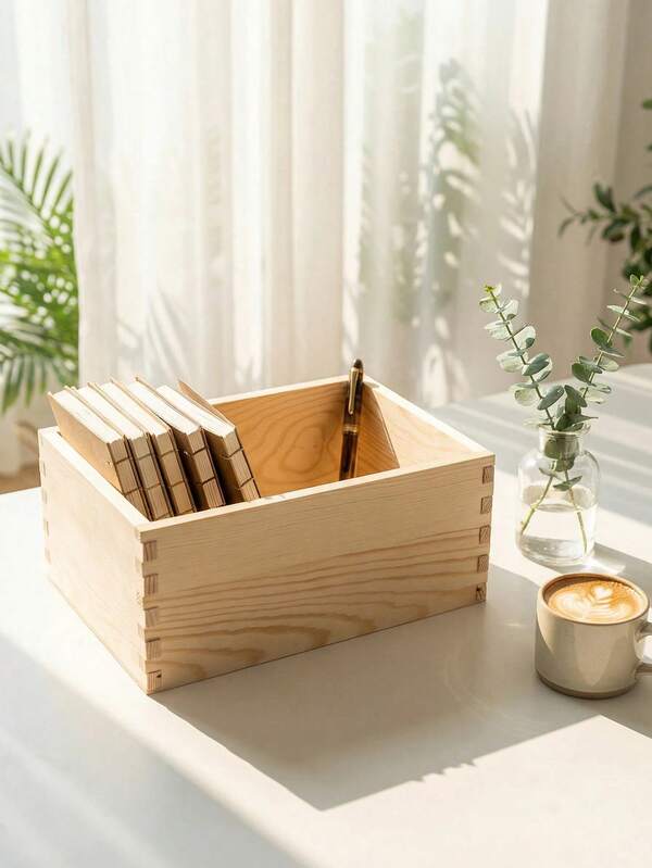 Multifunctionele houten opbergdoos | Open bovenkant, natuurlijk hout | Geschikt voor bureau, slaapkamer, kast, kantoor en woonkamer | Retro decoratieve opbergdoos | Zelf in elkaar te zetten opbergbak | Opbergdoos voor cosmetica | Cadeauverpakking | Bureau-organizer | Rechthoekige opbergdoos, voor opslag en organisatie