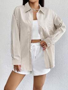 Women's Striped Dress Shirt Striped Blouse - Màu vàng - Xem 2