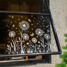 1/3pcs Creative Minimalist White Line Floral Window Stickers With Dandelion & Butterfly Design, Double-Sided Visible Glass Static Cling Decals For Bedroom, Living Room, Hallway - Flowers - View 2