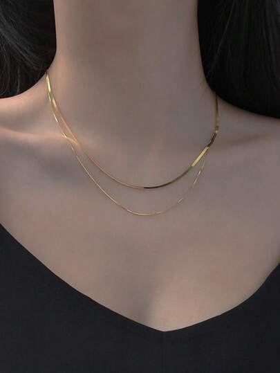 1件简约优雅双层蛇骨项链，适合女性日常、节日和派对佩戴