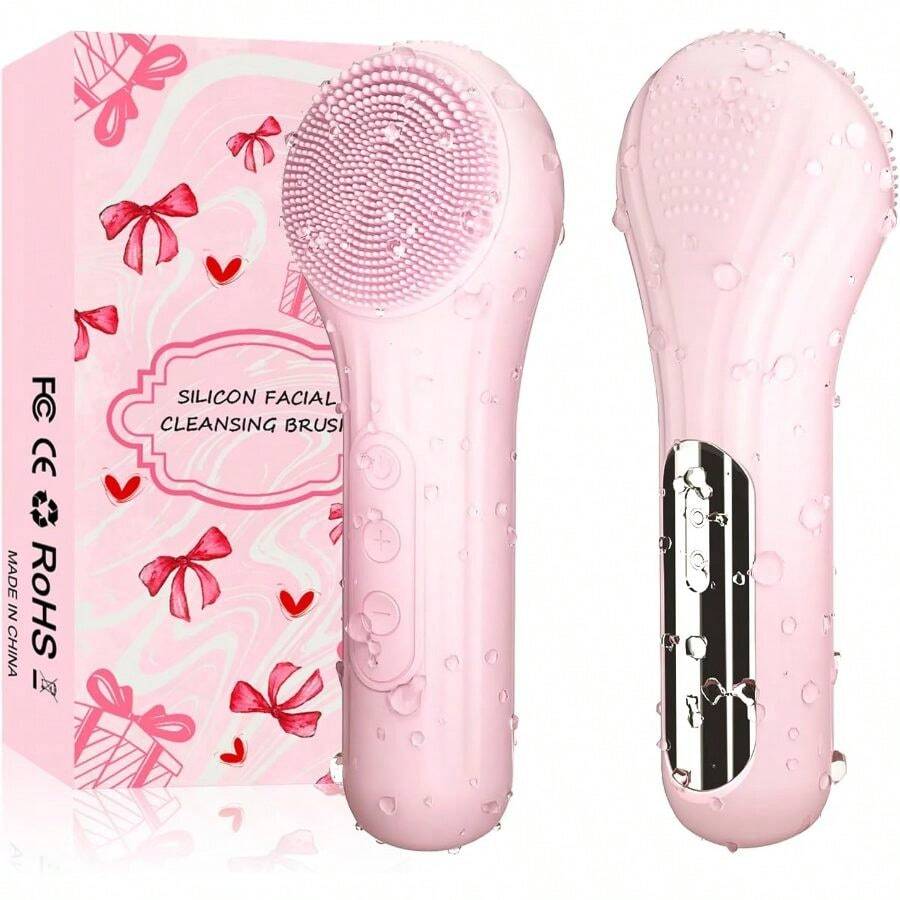Silicone Face Scrubber, Waterproof Cleansing Brush Men Women, Rechargeable Face Scrubber With 5 Modes For Deep Cleansing, Exfoliating, Massage (Pink) - 香檳色 - 查看 1