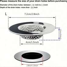 2pcs Bathtub Drain Strainer/Hair Catcher Stainless Steel Basket, Fits 1.65-3.0 Drain, Shower, Bathroom, Laundry Room Home Bathroom Decor Fall Decor Back To School - 銀色 - 查看 2