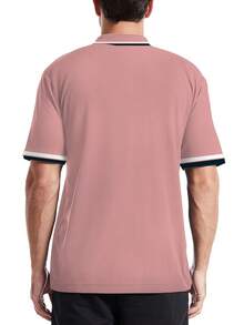 One Pcs Men's Pink Contrast Collar & Equestrian Logo Polo Shirt, Slim Fit 3-Button Placket Business Commute Short Sleeve Top - Nhiều màu - Xem 5
