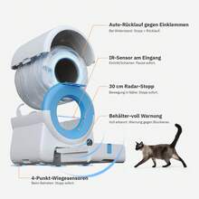 Devoko KUZMOTEC Automatic Self-Cleaning Cat Litter Box | APP Remote Control, Effective Odor Control, 75L Capacity, 11L Waste Bin, Suitable For Multi-Cat Households, Includes Scent Pad, Litter Mat & Waste Bags - Màu xanh lam - Xem 6