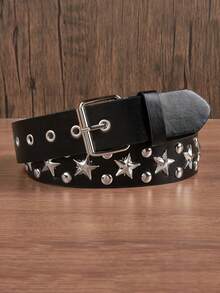 1件男女通用铆钉腰带，金属方珠金字塔腰带，欧美朋克风格配饰 - 黑色 - 查看 9