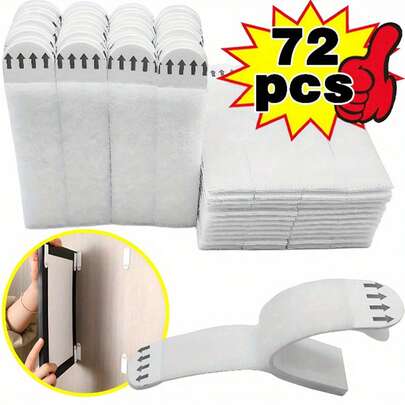 72/48/24pcs Double-Sided Removable Adhesive Hooks, Waterproof Strong Sticky Wall Hooks, No Drilling Damage-Free, Suitable For Hanging Frames, Artworks, Posters, Home, Kitchen, Bathroom, Office Decor