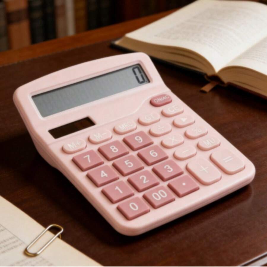 1pc 12-Digit Electronic Calculator: Dual Power Supply + Precise Calculation + Multi-Function Keys, Suitable For Office Finance Accounting, Student Homework, Household Daily Bookkeeping, High Cost-Performance Practical Tool, Easily Handle Various Numerical Calculations In 50 Scenarios