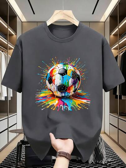 1pc Football Graphic Print Short Sleeve T-Shirt, Tween Boys Casual Summer Outfit