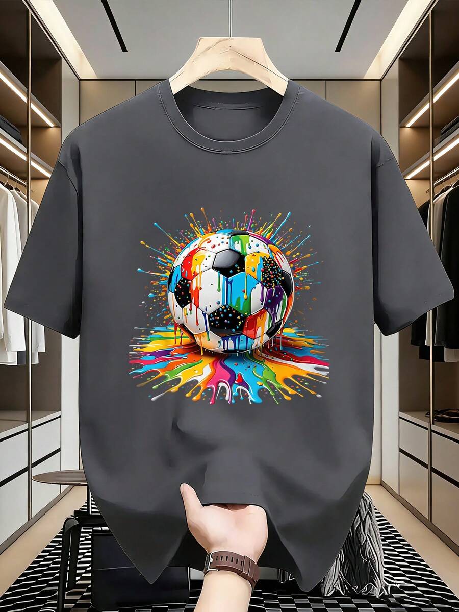 1pc Football Graphic Print Short Sleeve T-Shirt, Tween Boy Casual Summer - Dark Grey - View 1