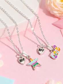 2件套女孩云朵星空锌合金吊坠项链，闺蜜/姐妹情谊项链，姐妹情谊/闺蜜礼物，适合日常佩戴 - 均碼 - 查看 1