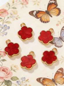 5/20/30/50/100/200/300/500pcs Multi-Color Fashionable Elegant Four-Leaf Clover & Five-Petal Flower Pendant, Suitable For DIY Necklace, Bracelet, Earring, Keychain, Phone Strap, Couple Gift Jewelry Making - Five-petal Flower - View 7