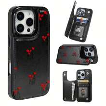 Funda Red Spider Lily con solapa negra y rosa para iPhone 12, 13, 14, 15, 16, PRO, PRO MAX, MINI, PLUS – Incluye ranuras para tarjetas de crédito y soporte para llaves, funda de teléfono tipo billetera - Marrón - Ver 1
