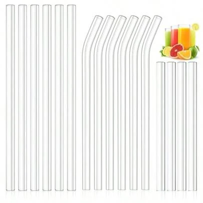 16 Pack Clear Glass Straws Shatter Resistant 10 Mm Thick Glass Straws For Family Use Transparent
