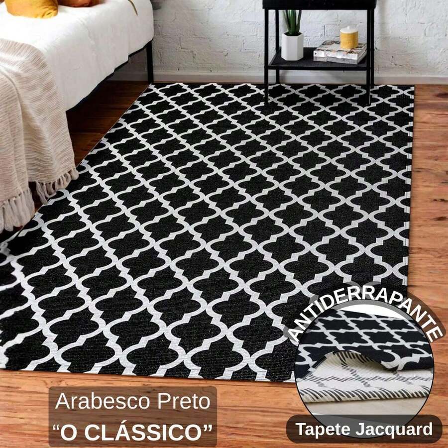 Jacquard Rug 2.00 M X 1.40 M Non-Slip Geometric Living Room Office Bedroom - Ả Rập đen - Xem 1