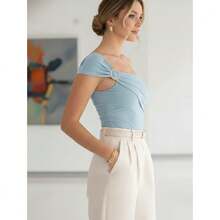 Boddy elegante asimétrico de un Hombro con detalle de argolla, licra cali - Celeste - Ver 4