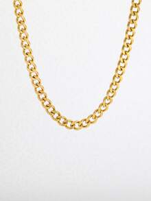 1pc Fashionable Classic Gold Stainless Steel Chain Necklace, Hip Hop Boy's Accessory, Punk Style Street Jewelry - Gold - View 2