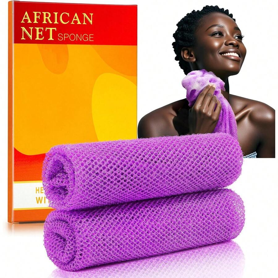 4 Pieces African Net Sponge For Deep Exfoliation – African Net Sponge Authentic, Exfoliating Washcloth, Quick-Drying African Net For Smooth & Glowing Skin - Purple,Purple - View 1