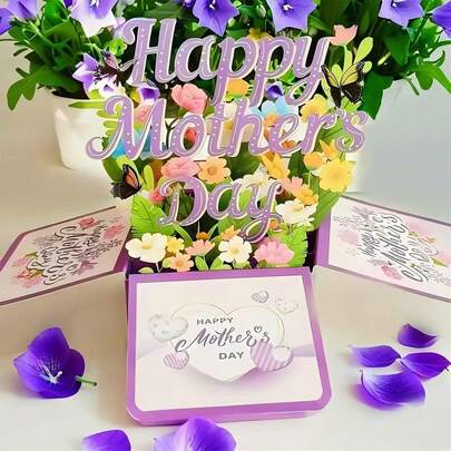 3D Pop-Up Mother's Day Card -Happy Mother's Day Flower Pop-Up Card With Envelope And Note Label Included For Mom, Grandmother, Any Mother Figure In Your Life