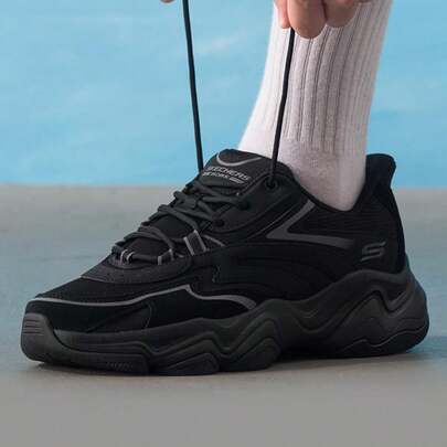 Skechers Giày nam thường ngày, giày thể thao buộc dây D'LITES Series, giày lười nhẹ, thoáng khí, giảm sốc, chống trơn trượt, thích hợp mang hàng ngày, 118335-BBK