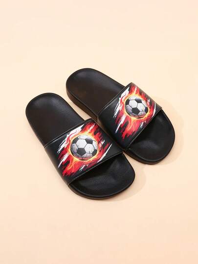 1 Pair Children's EVA Soft Bottom Cartoon Football Slippers, Lightweight, Boys' Fashion Minimalist Non-Slip Slippers