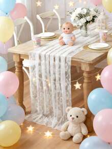 1 szt. Prostokątny bieżnik na stół z koronki tiulowej na baby shower, obrus na pierwsze urodziny, dekoracja stołu na wesele, tło na przyjęcie z okazji ujawnienia płci dziecka, spódnica na stół z okazji baby shower, dekoracja sali na pierwsze urodziny, dekoracja sceny imprezy, upominki na przyjęcie, dekoracje z okazji ujawnienia płci dziecka, prezenty z okazji ujawnienia płci dziecka, dekoracje świąteczne, dekoracja stołu jadalnego, upominki na przyjęcie, białe Walentynki - Styl koronkowy - Zobacz 2