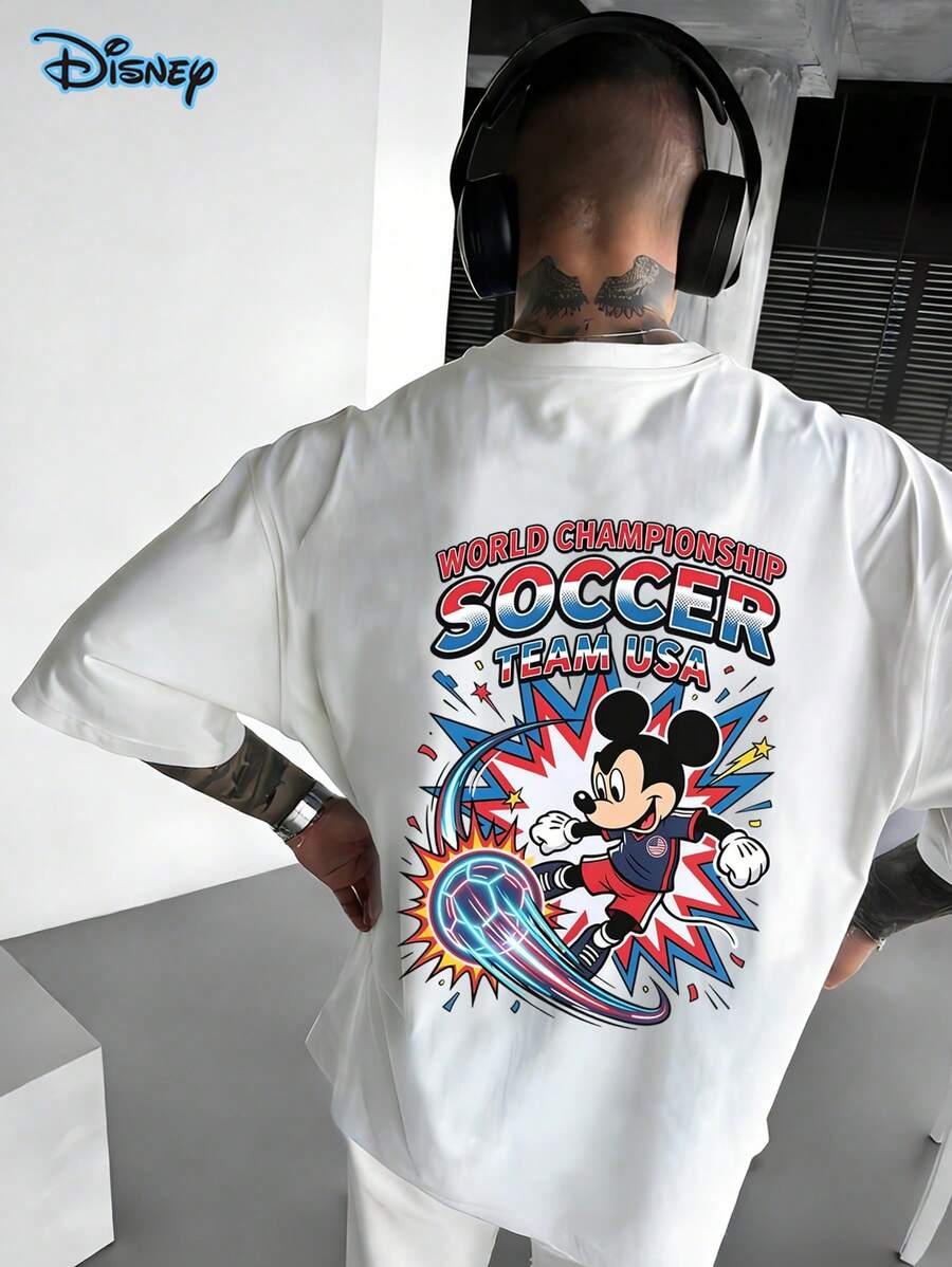 Disney Mickey Mouse T-Shirt Made Of 100% Cotton,Men's Summer Clothes, Retro Mickey Mouse Soccer Sweatshirt, Disney World Sweatshirt, 220g Pure Cotton Disney Printed Round Neck Short Sleeved T-Shirt, Disney Shirt, Streetwear,Y2k Clothes, American Football T-Shirt, Suitable For Gatherings, Daily Wear, And Vacations, Football Enthusiasts, Football Matches, Perfect Gifts - trắng - Xem 1