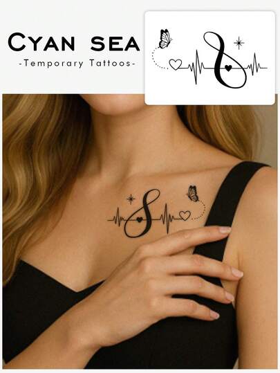 One Valentine's Day Temporary Temporary Tattoo Sticker, Y2K Style English Heart And Butterfly Design, Waterproof, Sweatproof, Washable, Non-Reflective, Suitable For Arm And Shoulder Tattoos, Suitable For Individuals, Lasts 3-5 Days.