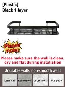 1pc Black Bathroom Shelf, Large Capacity Wall-Mounted, No Drilling Required, Wall-Mounted Shower Shampoo Rack, Bathroom Towel Rack, Wall-Mounted Rectangular Bracket, Adhesive Bathroom Shower Rack, Suitable For Bathroom And Kitchen Bathroom Accessories Bathroom Tools Bathroom Accessories - Rectangular Rack - View 16