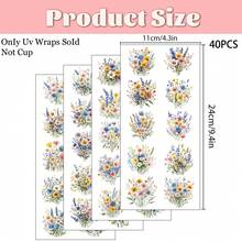 40张野花防水转印贴纸，适用于Libby玻璃杯，水彩花卉包装，DIY剪贴簿贴纸，可用于贺卡、礼品包装和家居装饰，一次性纸质转印贴纸，24x11厘米，非常适合工艺品和家具制作，测量用途 - 彩色 - 查看 11