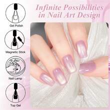 MEET ACROSS 1pc Golden Silk Milky Cat Eye Gel Nail Polish , 7ml Nude Pink Gold Light Jelly Glass Beads Effect Cat Magnetic Gel Polish , Semi Permanent Soak Off UV Gel Varnish For Summer Nails, Manicure Nail Art DIY For Home And Salon Nail Supplies - Hồng - Xem 6
