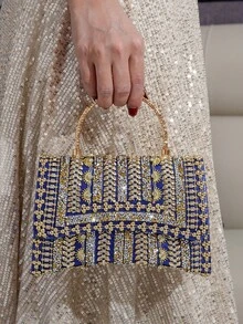 Túi xách đính đá lấp lánh màu bạc, chế tác tinh xảo, ví cầm tay dự tiệc trang trọng dành cho nữ, túi dạ hội thanh lịch. - Màu xanh lam - Xem 2