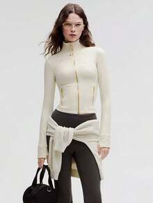 Lululemon Define Cropped Jacket Nulu-For Yoga Gym Running-Sweat-Wicking-Yoga-All Seasons Sport-Spring/Summer-Autumn/Winter-Back To School- Easter Gift - Xương/Vàng - Xem 1