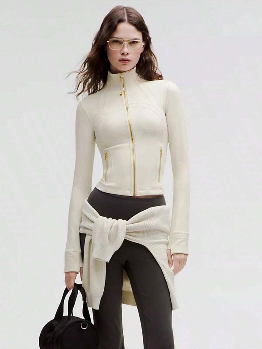 Lululemon Define Cropped Jacket Nulu-For Yoga Gym Running-Sweat-Wicking-Yoga-All Seasons Sport-Spring/Summer-Autumn/Winter-Back To School- Easter Gift - Xương/Vàng - Xem 1