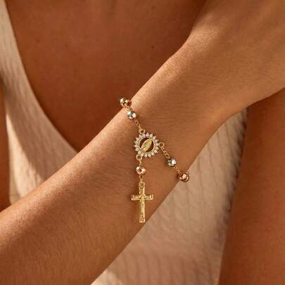 1 pieza esencial para creyentes católicos, pulsera de oración de Nuestra Señora de Guadalupe, cuentas tricolor católicas con colgante de cruz de Jesús, buenos regalos para festividades religiosas/ceremonias de , Navidad/Acción de Gracias/Pascua/Regalos del Día de la Madre, pulseras para mujeres