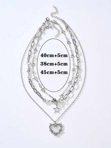 2pcs Multi-Color Retro Dark Punk Style Multi-Layered Rice Bead Metal Thorn Heart Star Pendant Necklaces, Valentine's Day Gift For Female Friends Valentines,Mom,Mother,Mother's Day,Gift - Bộ 2 dây chuyền nhiều lớp - Xem 11