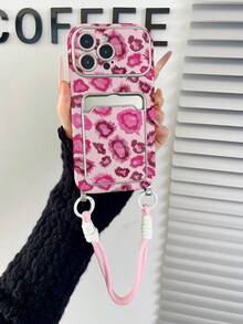Cute Pink Leopard Print Cheetah Fuchsia Card Holder With Coin Pouch, Cardholder Phone Case Compatible With IPhone 13, 14, 15, 15 Pro, 15 Plus, 15 Pro Max, 16, 16 Pro, 16 Plus, 16 Pro Max, 17, 17 Pro, 17 Pro Max With Lanyard Women's Day Gift - Multicolor - View 5