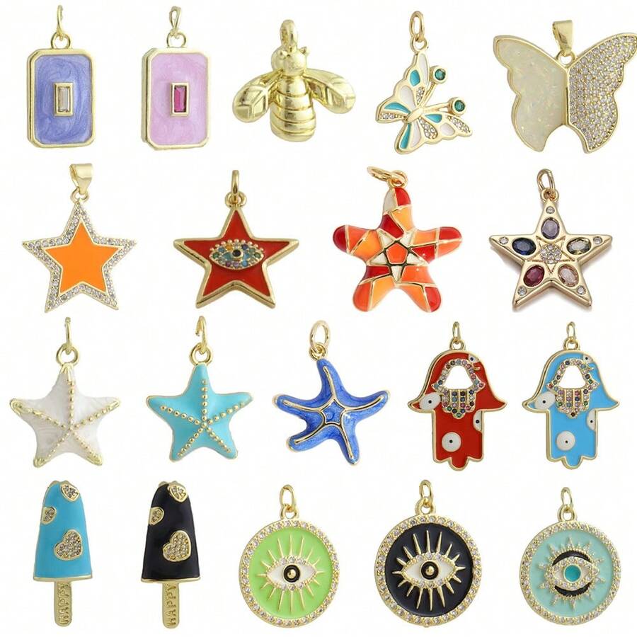 1件铜质微镶嵌锆石独特冰淇淋眼蝴蝶迷你吊坠，DIY手链、项链、耳环饰品配件 - 彩色 - 查看 1