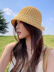 Mũ rơm nữ kiểu ngư dân, nhẹ, thoáng khí, thích hợp cho mùa xuân/hè, có thể gấp gọn, chống tia UV, phù hợp cho các hoạt động hàng ngày và kỳ nghỉ biển. Mũ rơm là món quà tuyệt vời cho phái nữ, dịp lễ, du lịch. - Nhiều màu - Xem 6