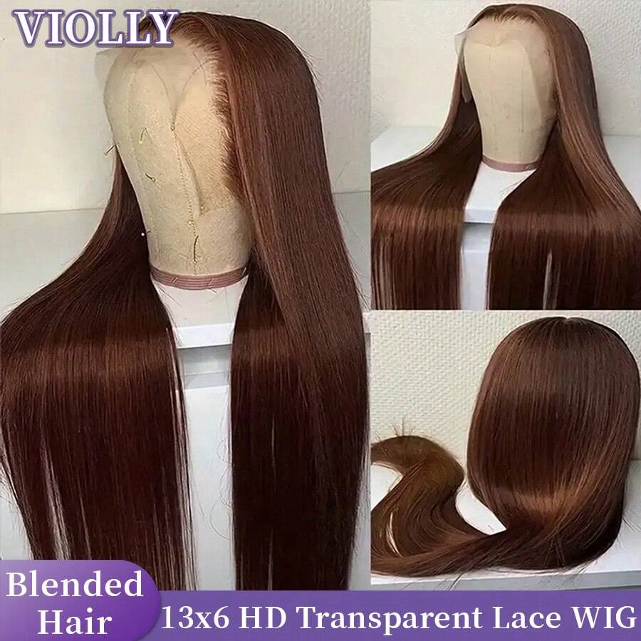 VIOLLY 28 Inch Lace Front Wig, Straight Hair Wig, 13x6 High Density Lace Front Wig With Baby Hair, 200% Density, #4 Light Brown, Suitable For Makeup, Party, Durable And Long-Lasting, Human Hair Synthetic Wig