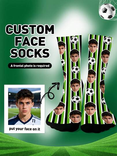 1 Pair Customized Face Socks, Customized Photo Socks, Customized Printed Men's Crew Socks, Can Print Any Face On Socks, Suitable As Anniversary, Easter, Mother's Day, Valentine's Day, Father's Day Gifts, Bride Gifts, Gifts For Boyfriend, High-Quality Couple Socks, New Women's Long Socks For Spring/Summer, Suitable For Daily Wear, Office, Outdoor Sports