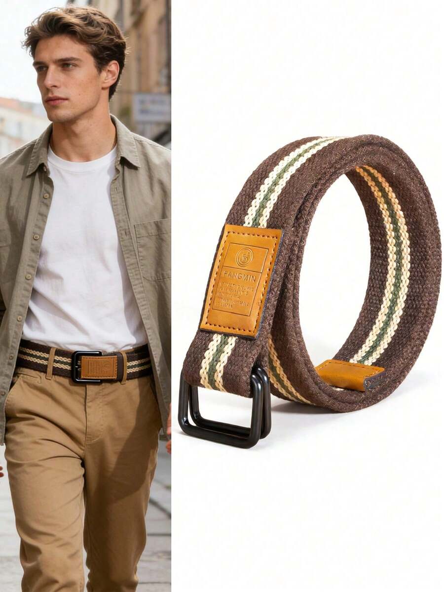 男女通用帆布腰带 休闲商务牛仔裤双环扣腰带 户外编织腰带 - 彩色 - 查看 1