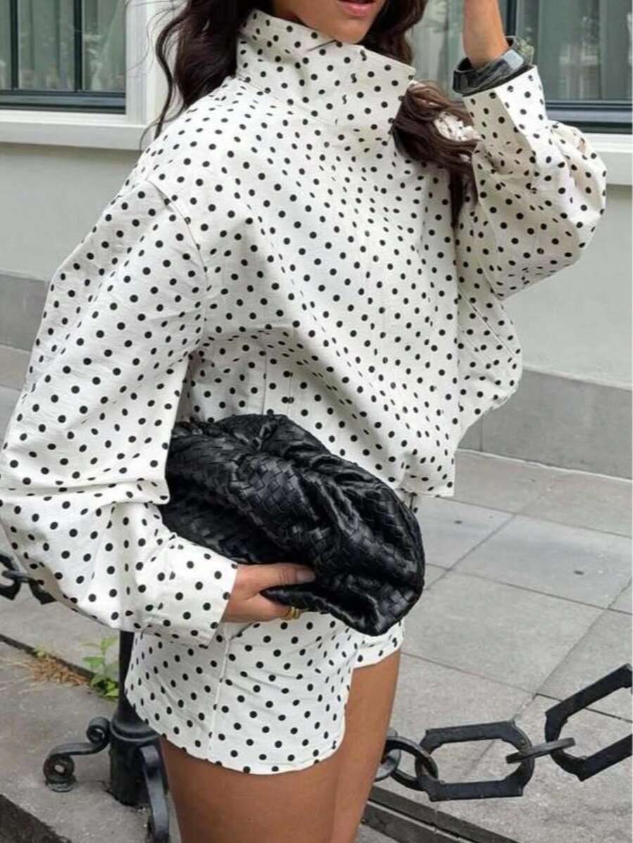 DEEKA Autumn New Women's Fashion Casual Versatile Stand Collar Zipper Long Sleeve Polka Dot Jacket Spring - Polka Dots - View 1