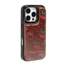 Funda de lazo verde y cereza roja con solapa negra y rosa, para iPhone 12, 13, 14, 15, 16, PRO, PROMAX, MINI, PLUS.Incluye ranuras para tarjetas de crédito y llaves, funda para teléfono móvil con billetera. - Marrón - Ver 7