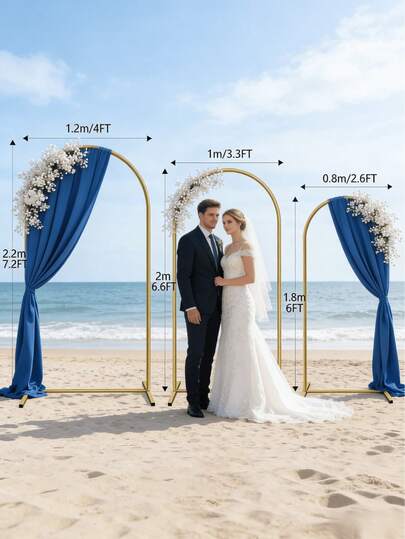 金色金属拱形背景架套装，拱形门廊，可选高度：4英尺/5英尺/6英尺/6.5英尺/7.2英尺，金色金属方形气球拱门框架，婚礼拱形背景架，派对装饰，适用于婚礼、生日、毕业典礼、周年纪念、盛大开业及其他室内/室外装饰
