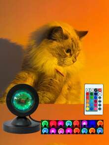 1pc RGB Sunset Lamp With Remote Control, USB Powered, Atmosphere Light, INS Photography, Decorative Lamp, Sunset Lamp For Bedroom, Bedside Projector Desk Lamp, Sunset Dusk Light, Suitable For: Room Decor, Bedroom Decor, Holiday Gifts, Lighting, Projector - Sunset Projector Light - View 3